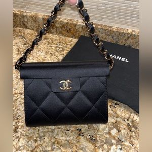 SOLD 🛑 RARE* CHANEL Vintage Chain CC Evening Bag Quilted Satin Small (Black)